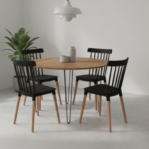 COMBO VENECIA INDUSTRIAL REDONDA - Olmo Finlandés, Negro-Blanco