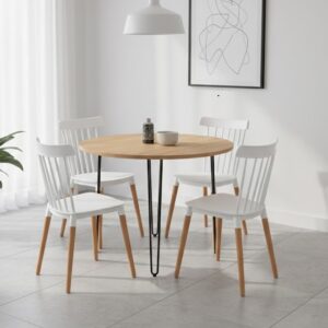 COMBO VENECIA INDUSTRIAL REDONDA - Roble, Negro-Blanco